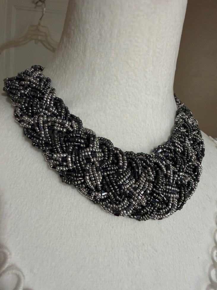 Jules B Woven Multi-Strand Seed Bead Statement Necklace - Black Silver 23$